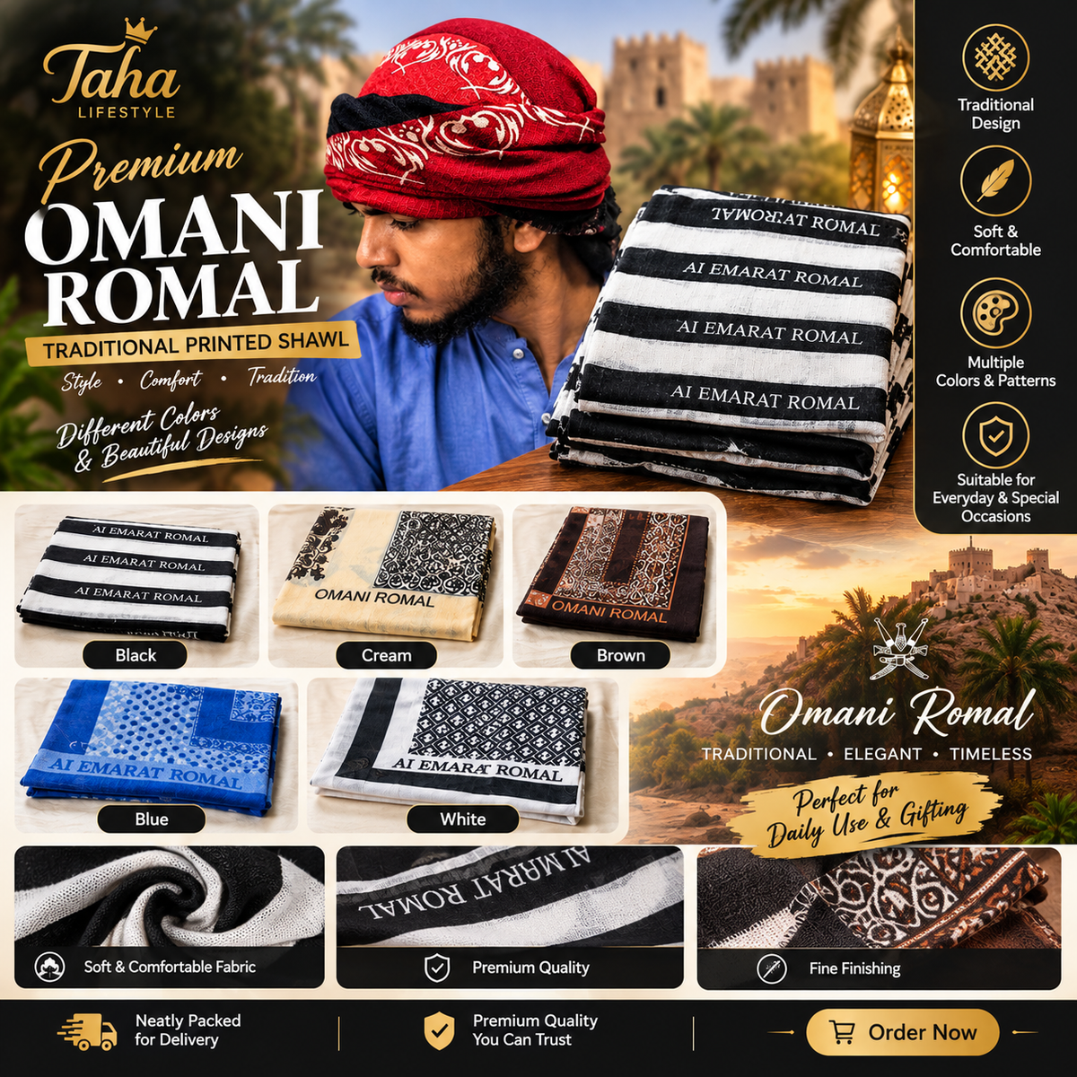 Premium Omani Romal – Traditional Printed Shawl | Soft & Stylish